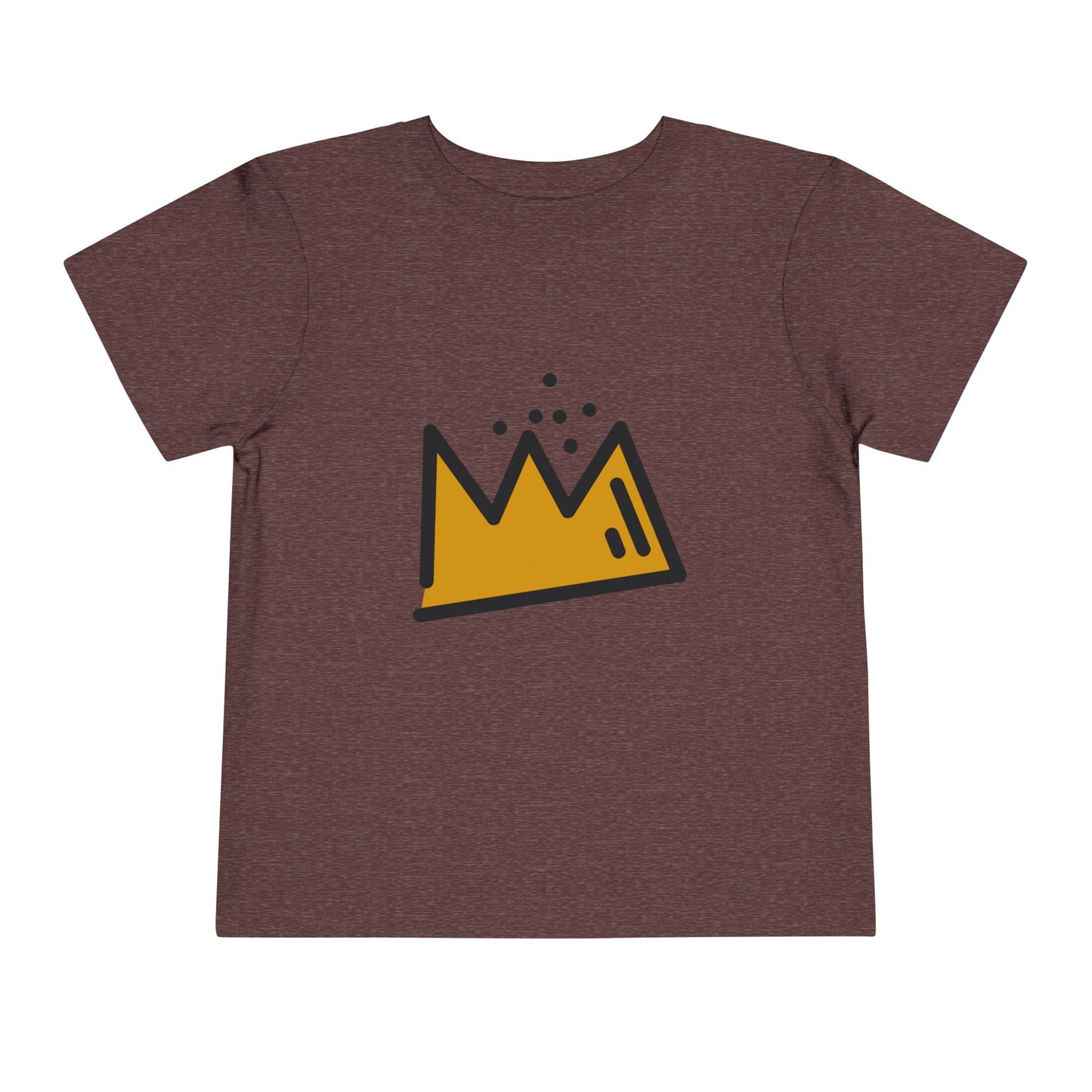 Brown t-shirt with a yellow and black graphic on a white background