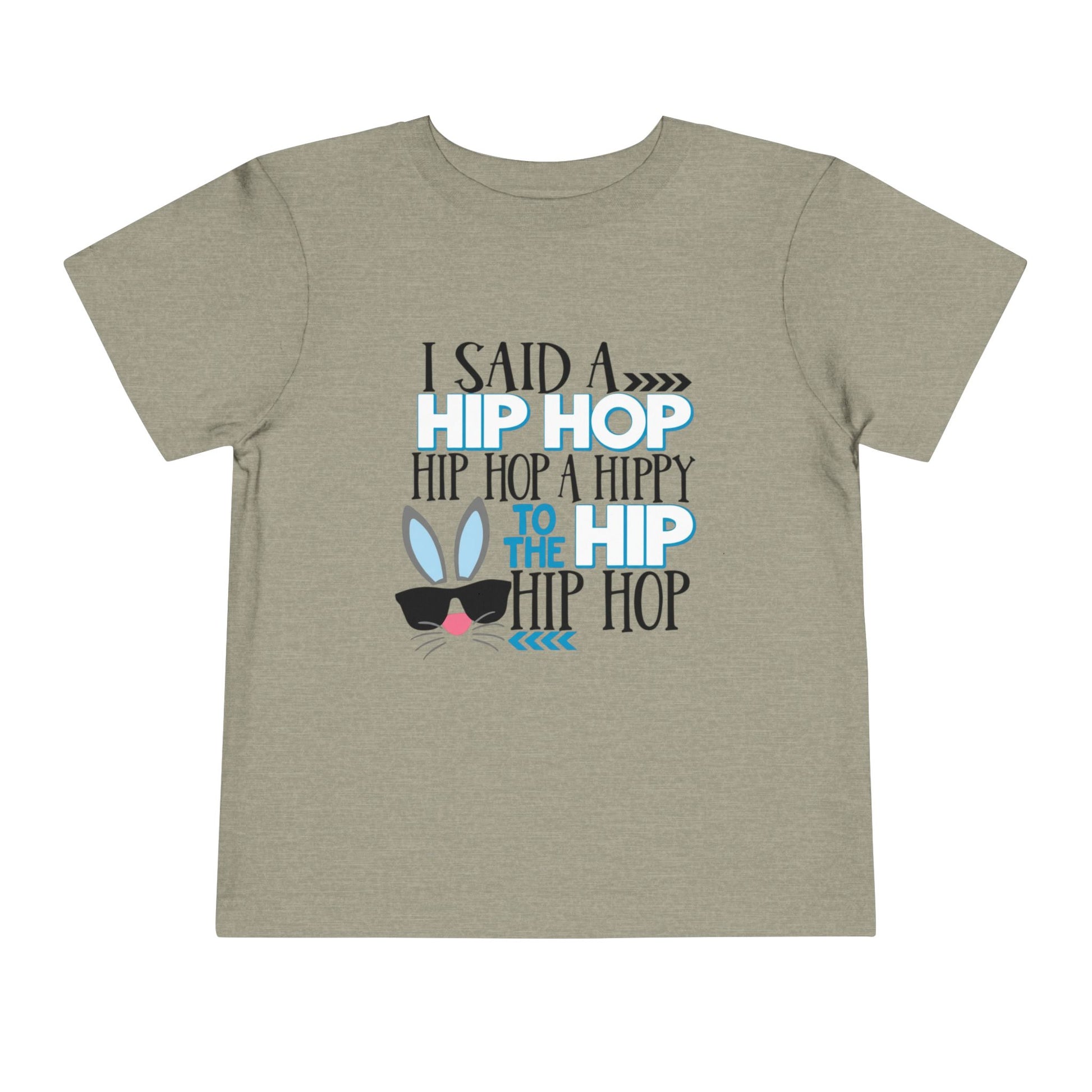 Children's t-shirt with humorous text design on a beige background