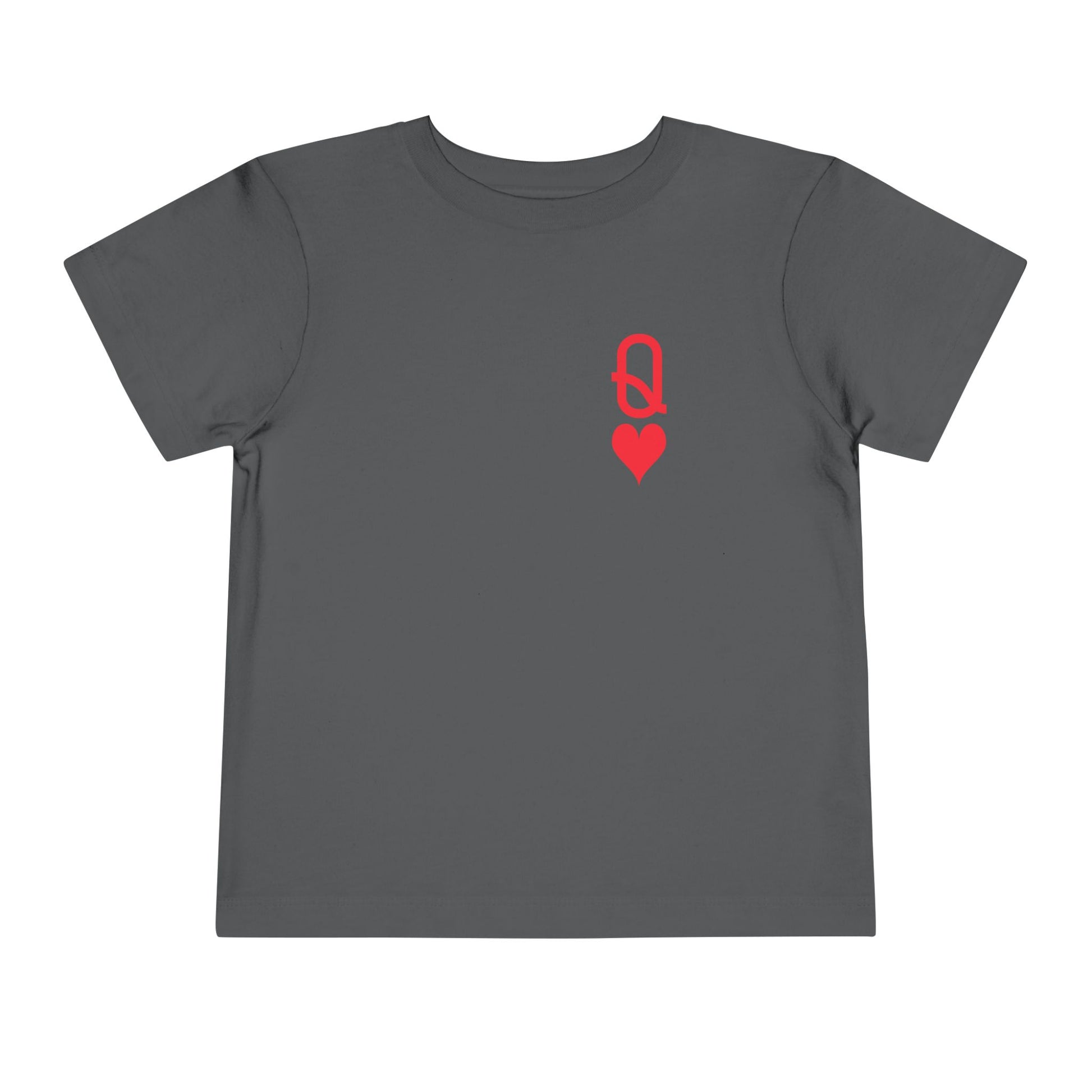 Gray t-shirt with a red heart and chain design on a white background