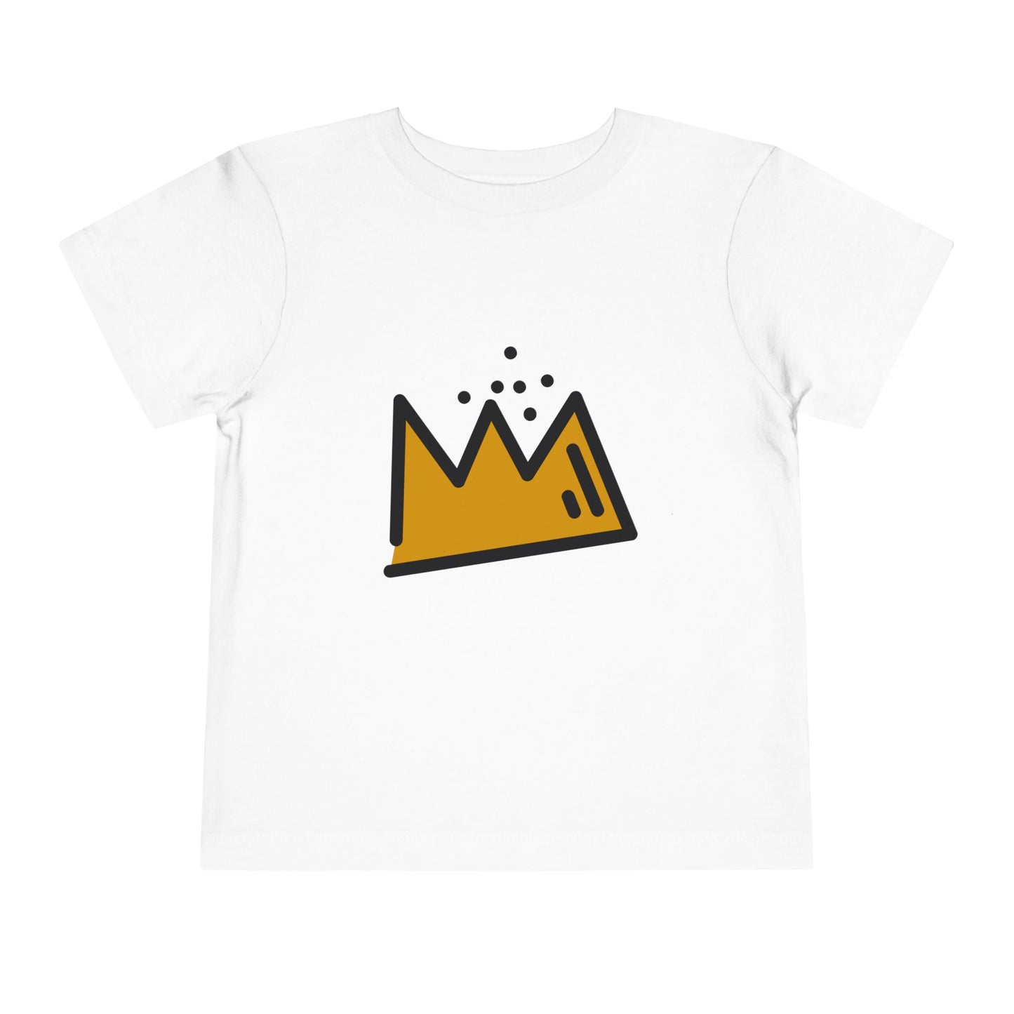 White t-shirt with a yellow crown graphic on a white background