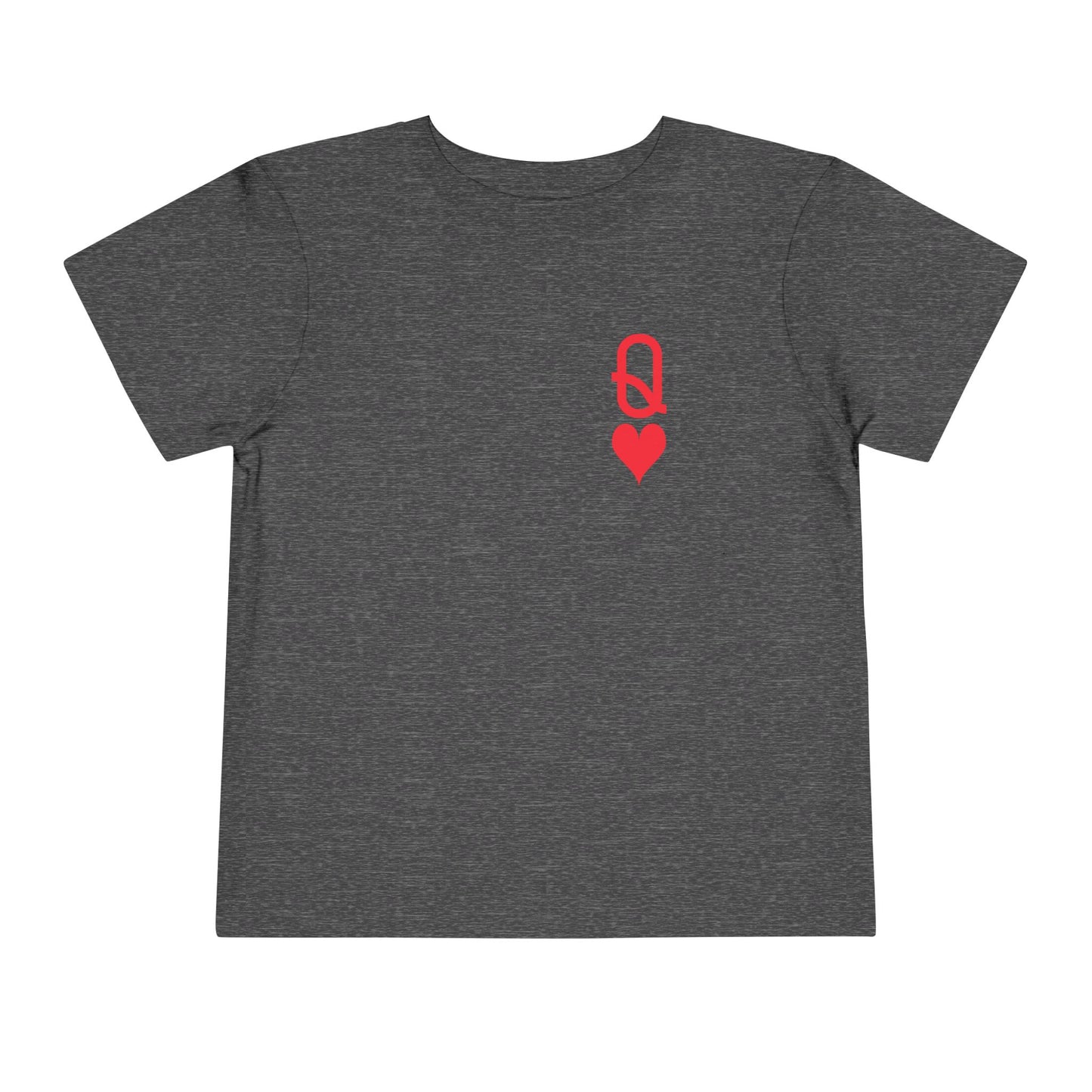 Gray t-shirt with a red heart and chain design on a white background