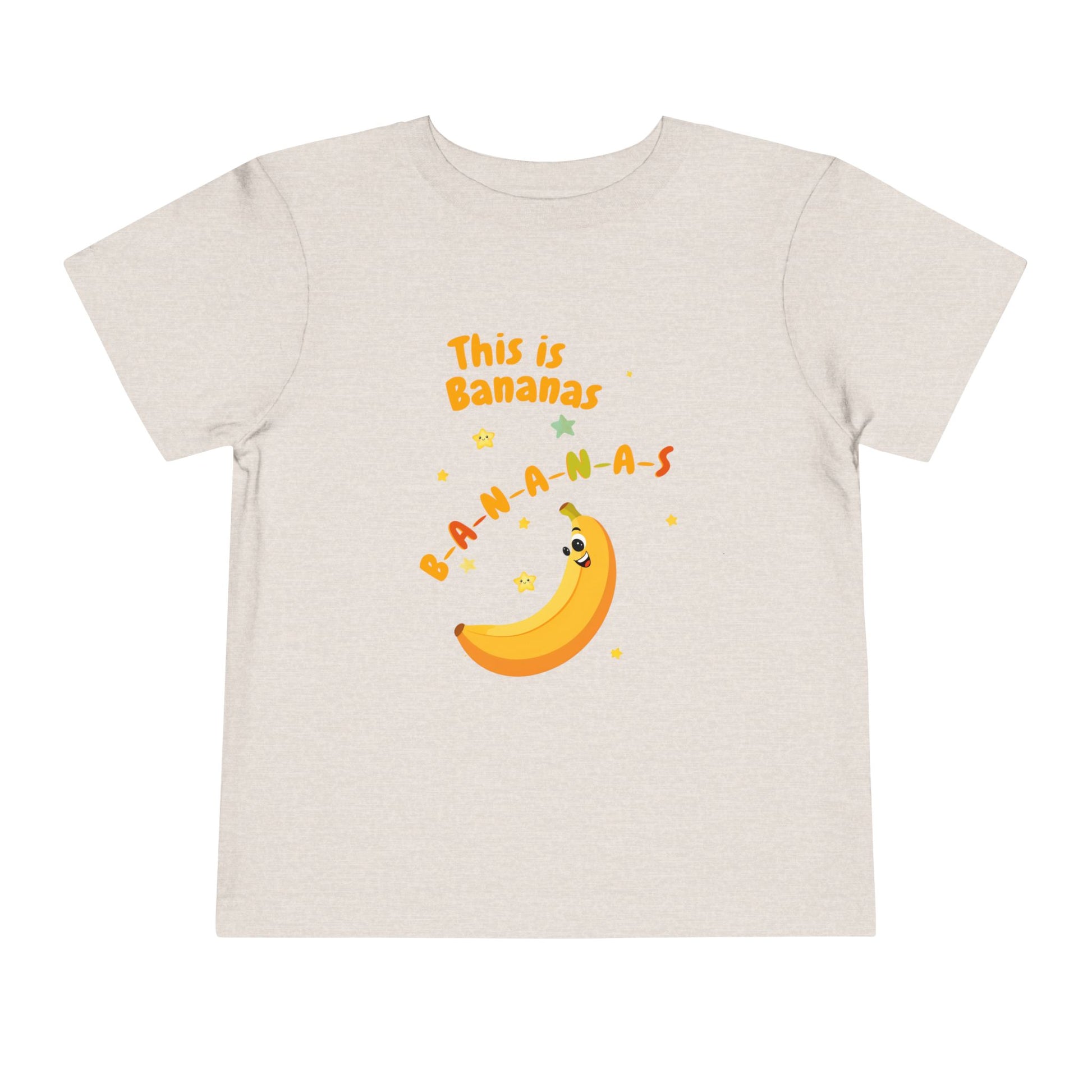 Beige t-shirt with a banana graphic and text on a white background
