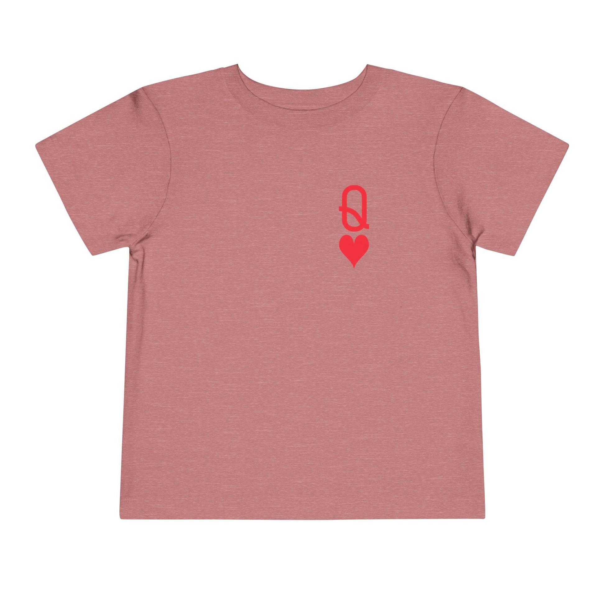 Pink t-shirt with a red logo on a white background