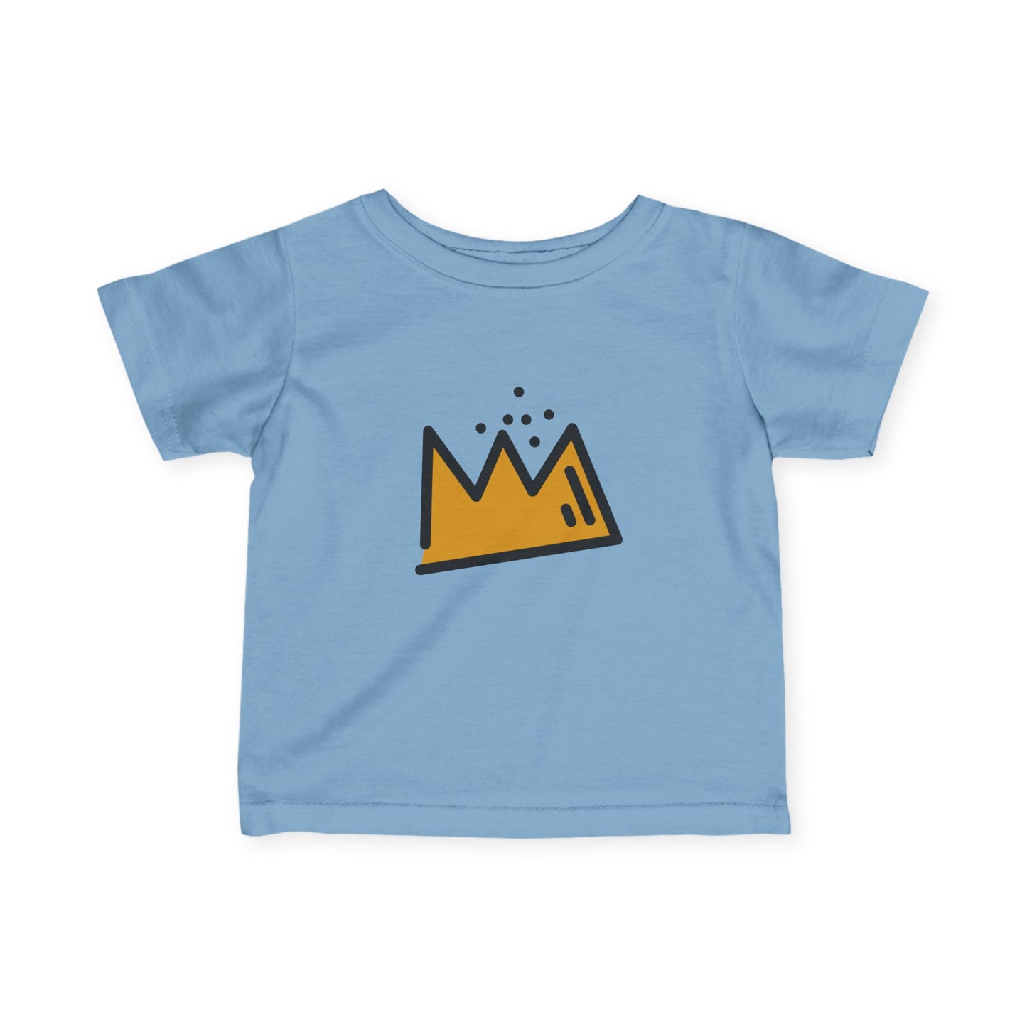 Light blue t-shirt with a yellow Basquiat crown graphic on a white background