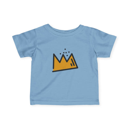 Light blue t-shirt with a yellow Basquiat crown graphic on a white background