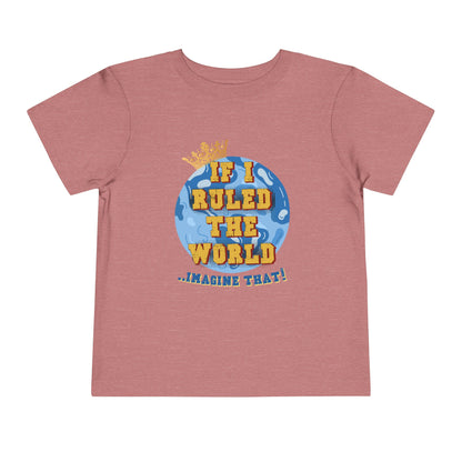 Pink t-shirt with a graphic of a globe and text on a white background