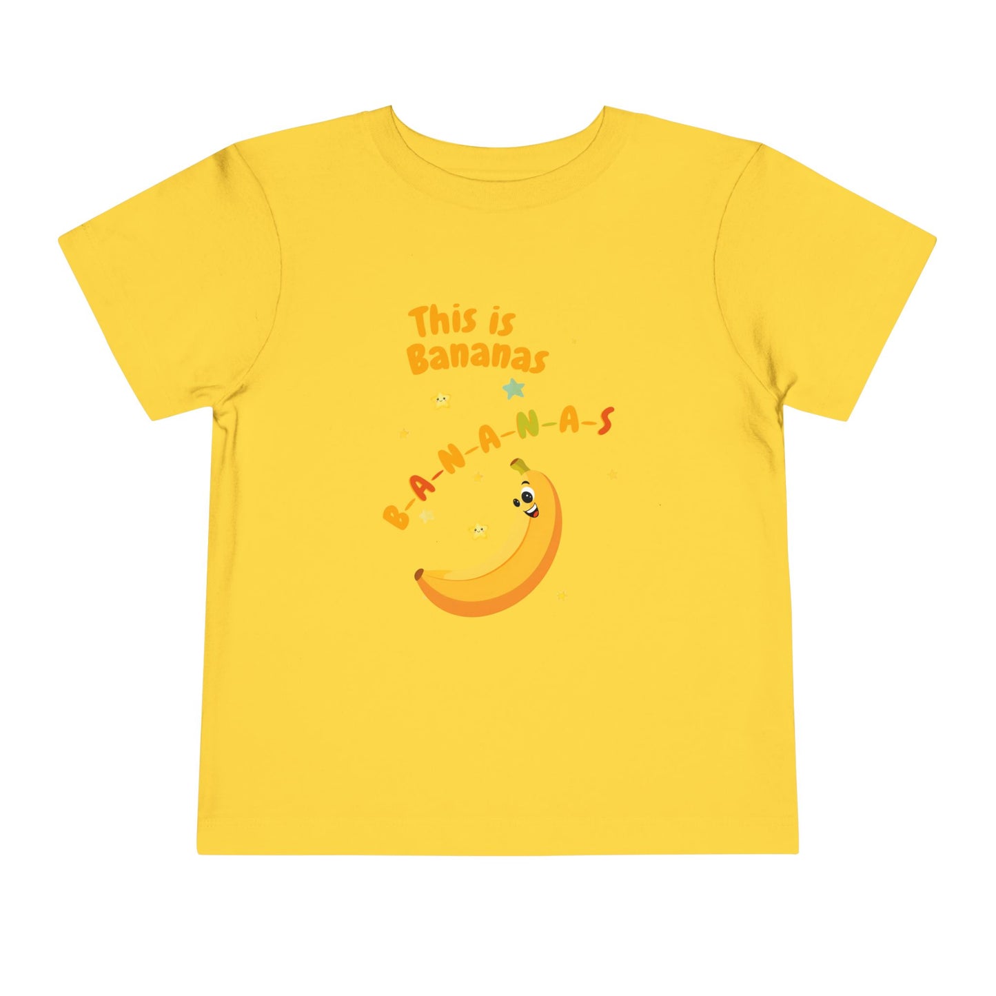 Yellow t-shirt with a banana graphic and text on a white background