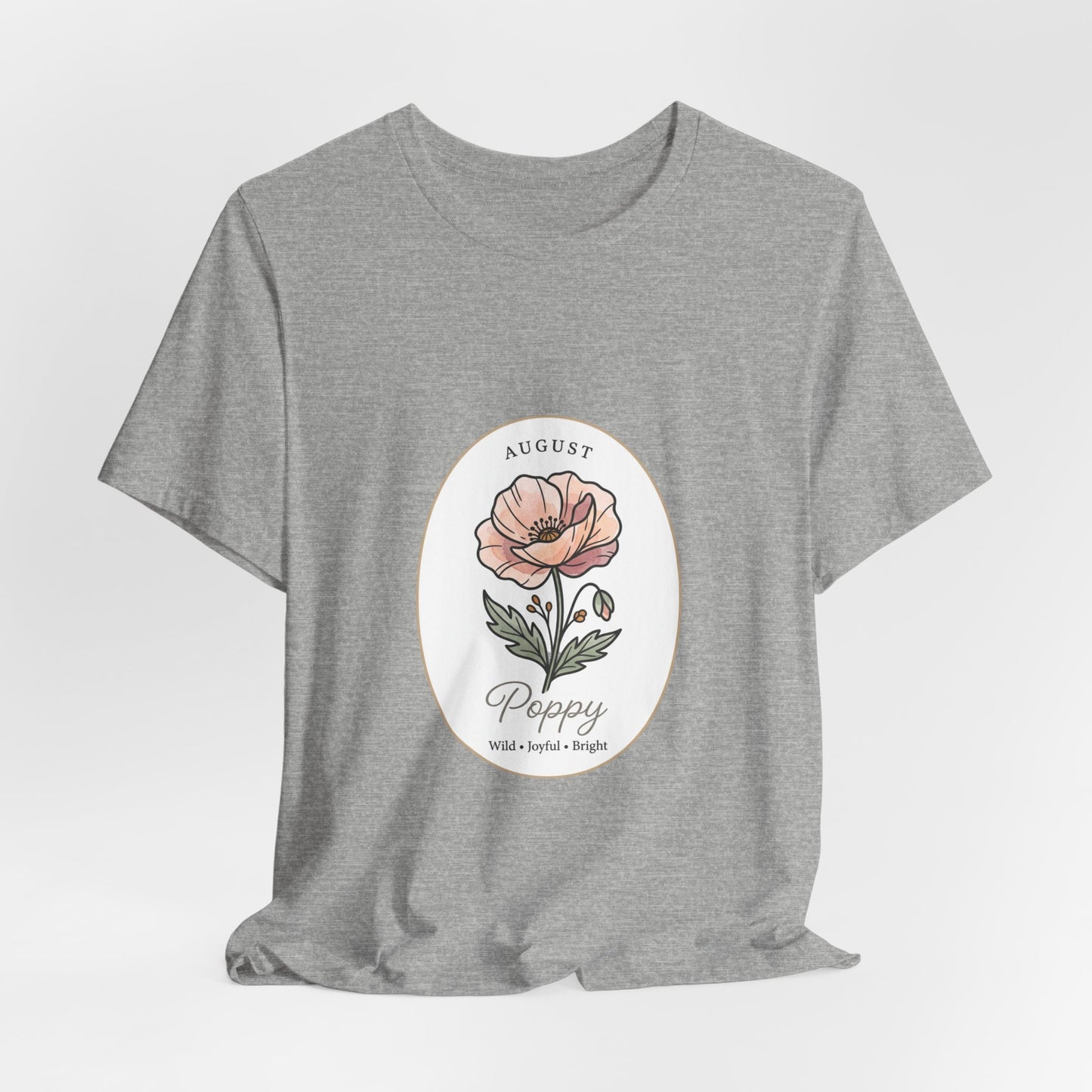 August Poppy Birth Month Flower Tee | Botanical Watercolor, Personalized