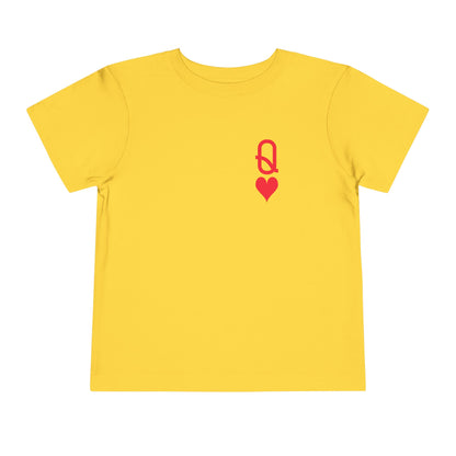 Yellow t-shirt with a red logo on a white background