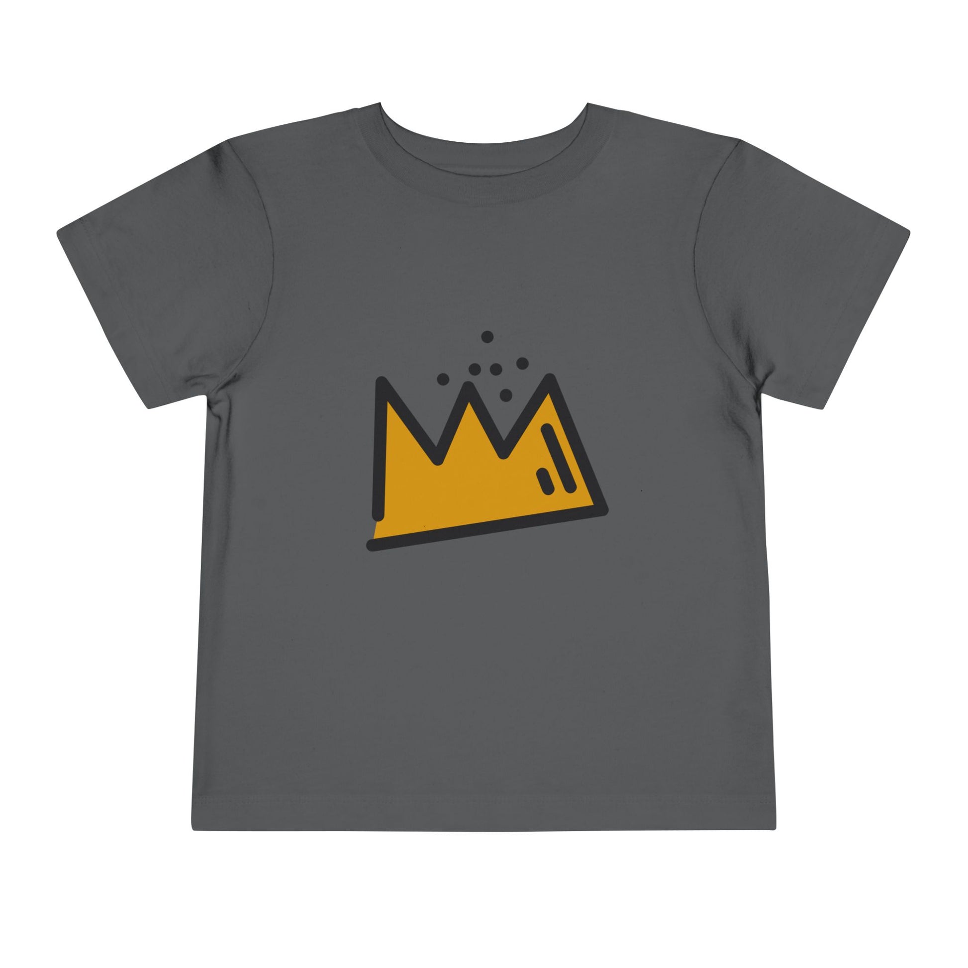 Gray t-shirt with a yellow and black graphic on a white background