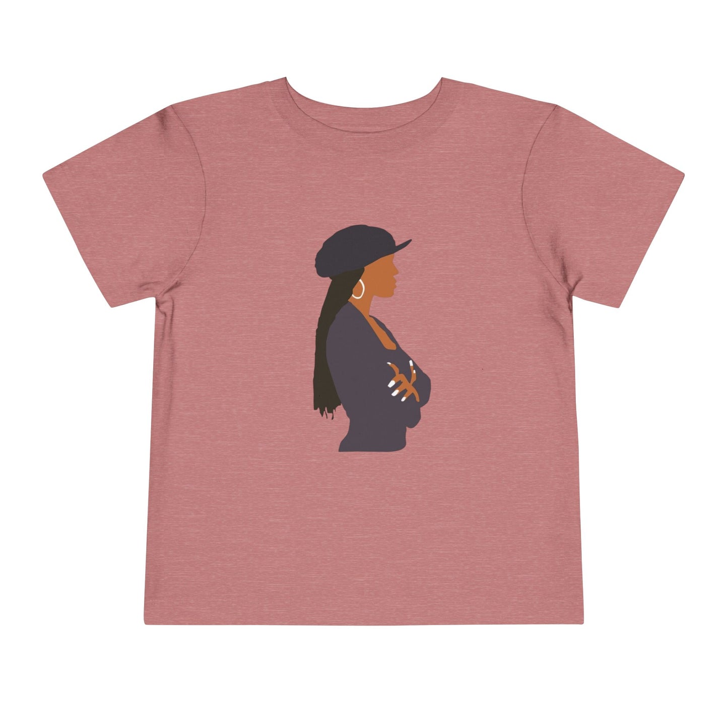 Pink t-shirt with a silhouette of a person wearing a hat on a white background