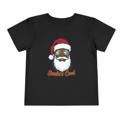 Black t-shirt with a graphic of a Santa Claus face wearing sunglasses and 'Santa's Cool' text on a white background.