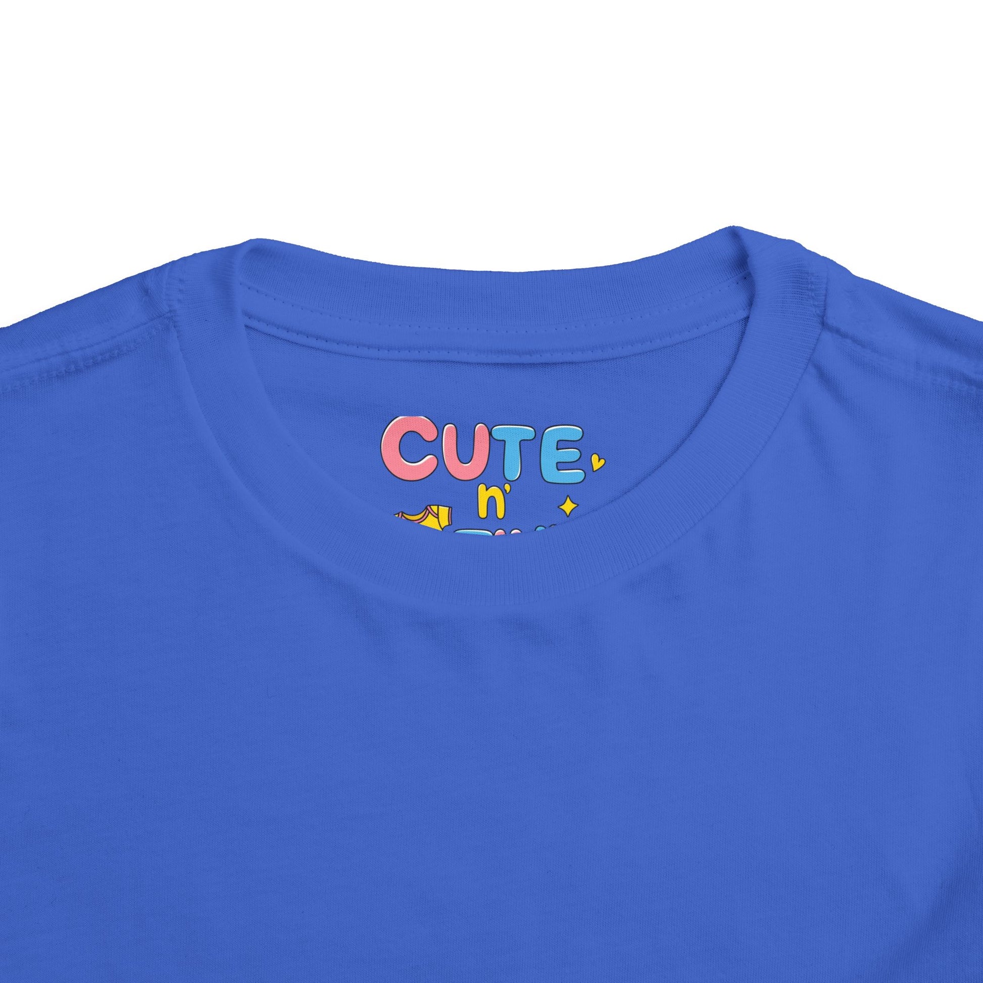 Blue t-shirt with 'CUTE n' text on a white background