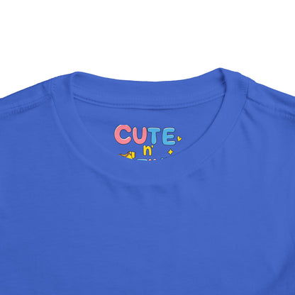 Blue t-shirt with 'CUTE n' text on a white background