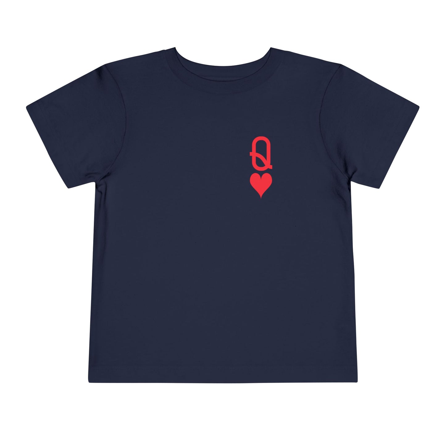 Navy blue t-shirt with a red heart and key symbol on a white background