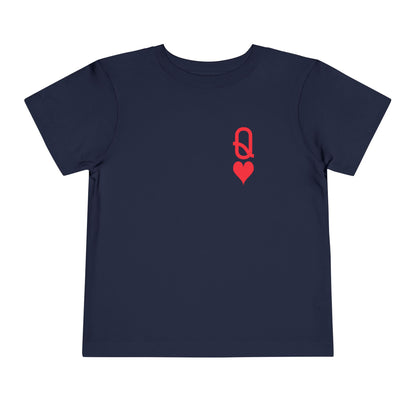 Navy blue t-shirt with a red heart and key symbol on a white background