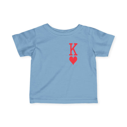 Light blue t-shirt with a red 'K' and heart design on a white background