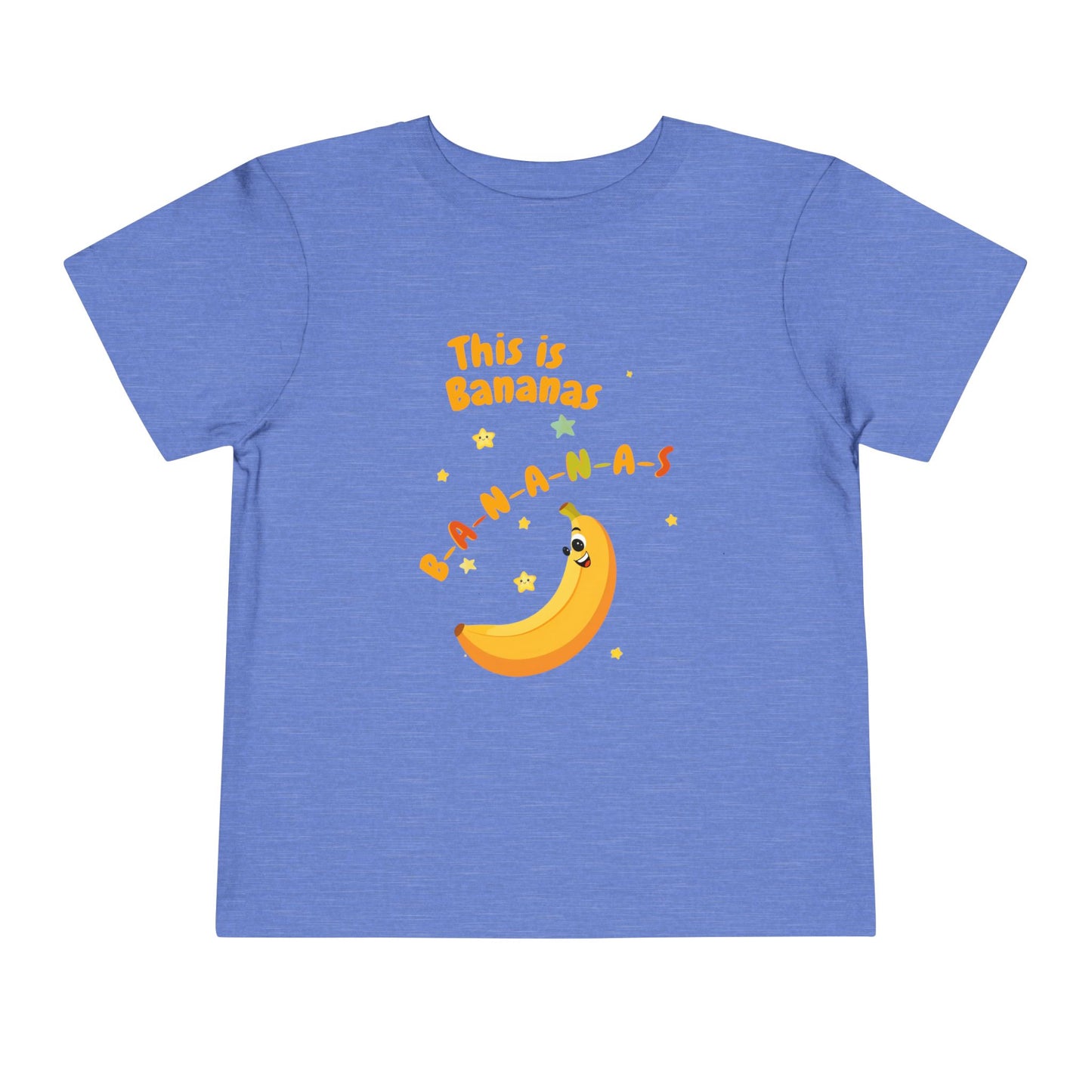 Blue t-shirt with a banana graphic and text on a white background