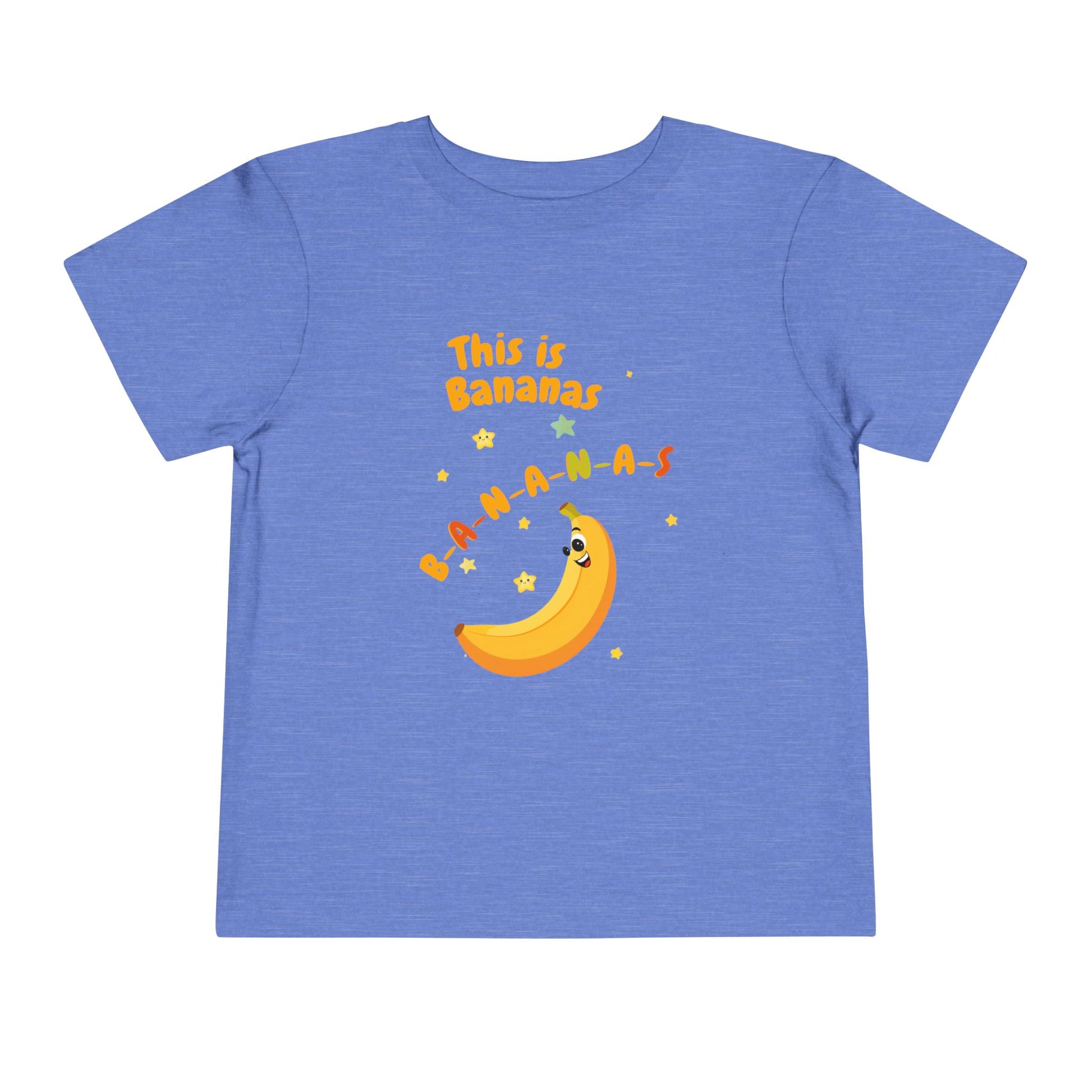 Blue t-shirt with a banana graphic and text on a white background