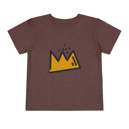 Brown t-shirt with a yellow and black graphic on a white background