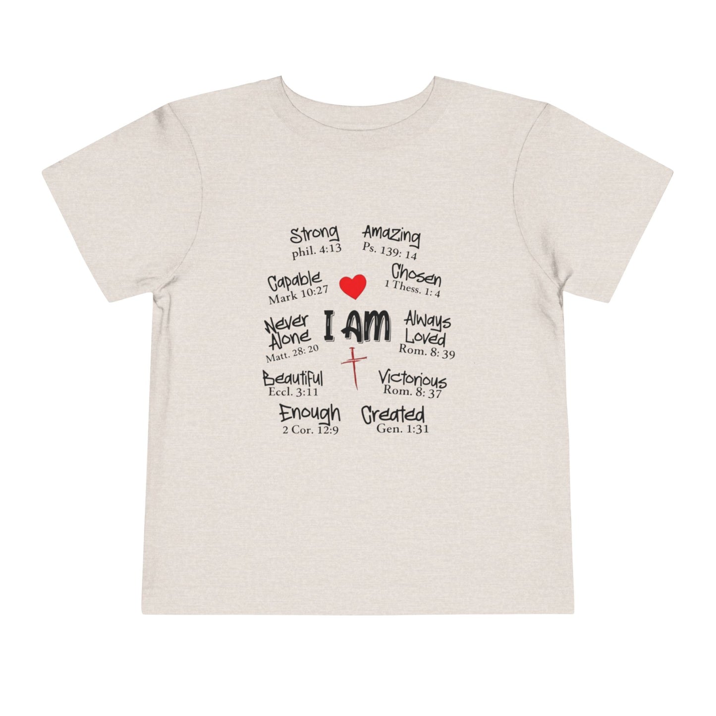 Beige t-shirt with motivational text and symbols on a white background