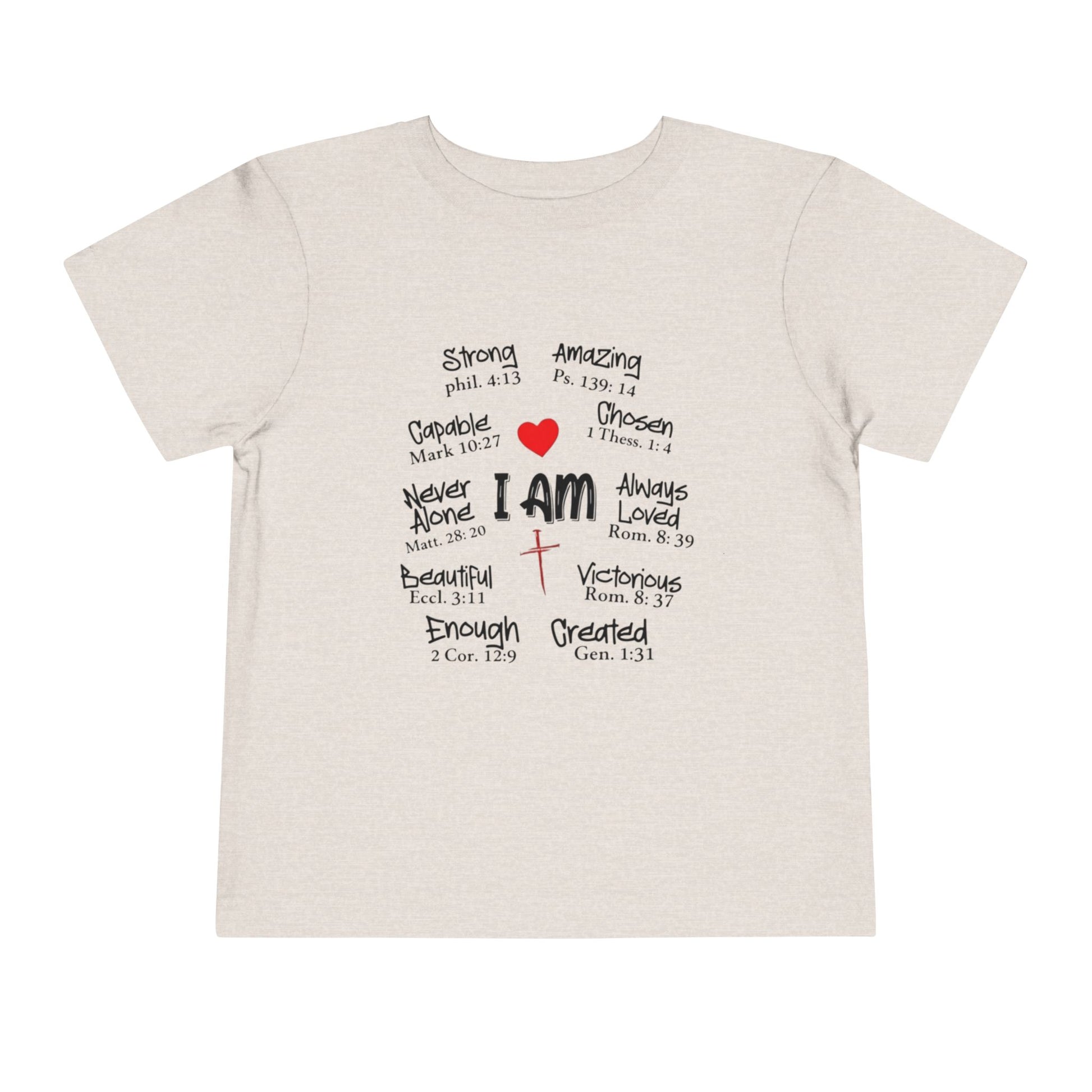Beige t-shirt with motivational text and symbols on a white background