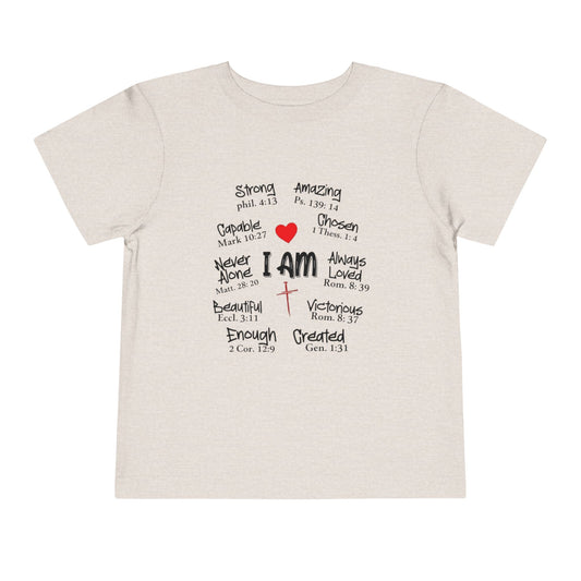 Beige t-shirt with motivational text and symbols on a white background