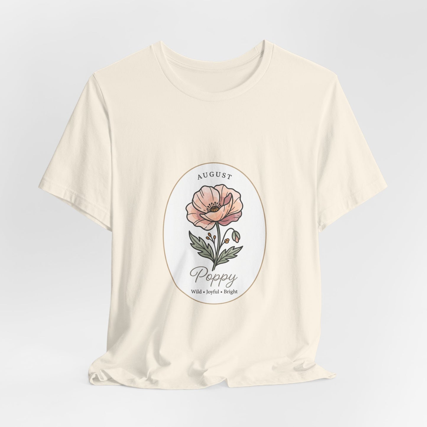 August Poppy Birth Month Flower Tee | Botanical Watercolor, Personalized