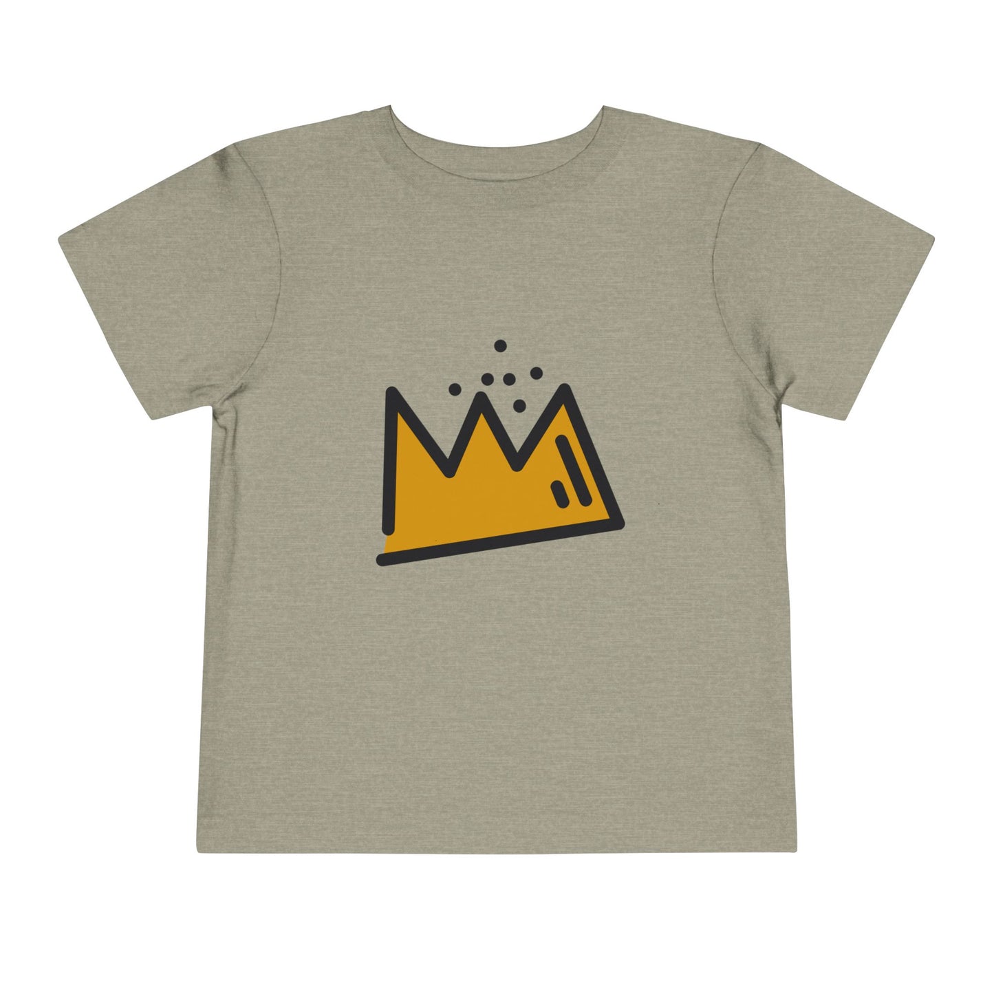 Children's t-shirt with a yellow crown graphic on a beige background