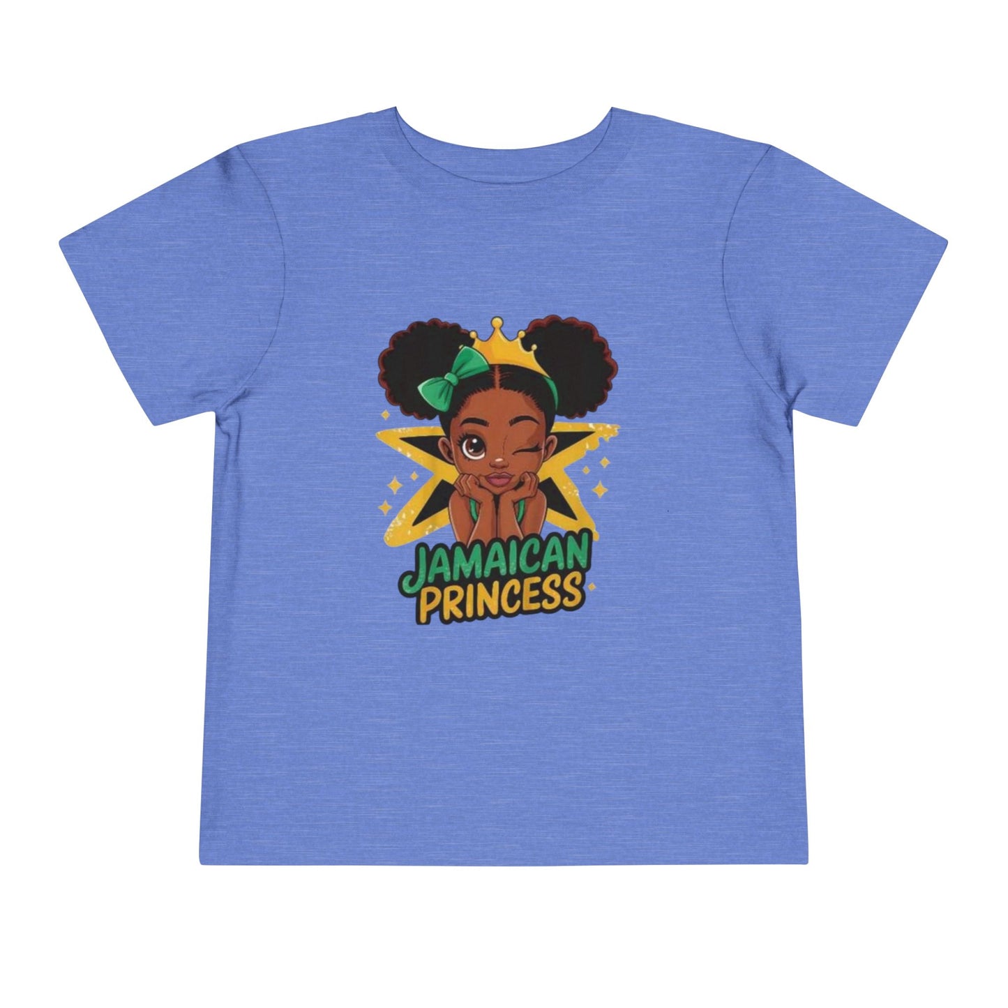 Blue t-shirt with 'Jamaican Princess' design on a white background