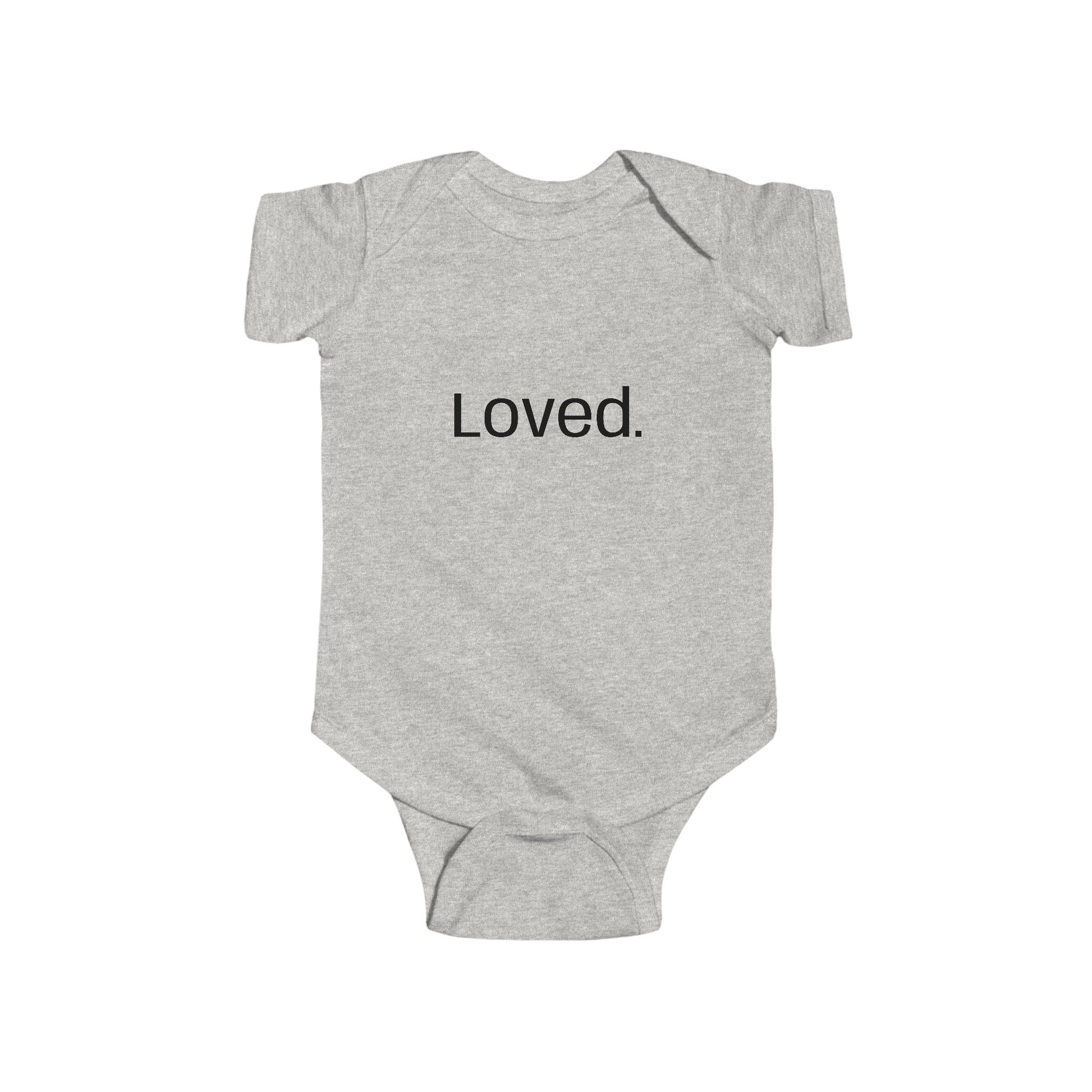 Gray baby onesie with 'Child of God' text on a white background