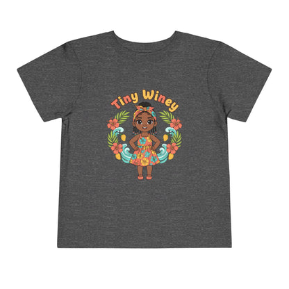 Gray t-shirt with a colorful graphic of a girl and 'Tiny Winey' text on a white background