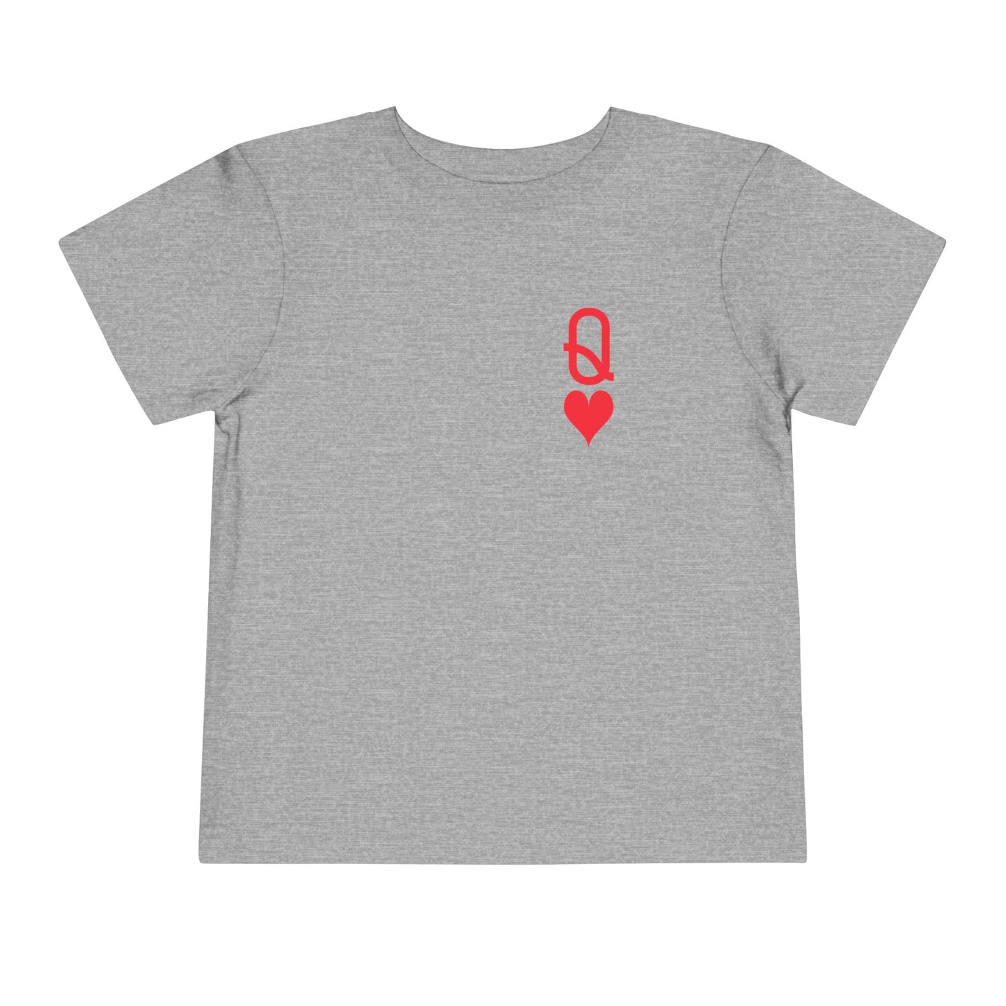 Gray t-shirt with a red logo on the chest against a white background