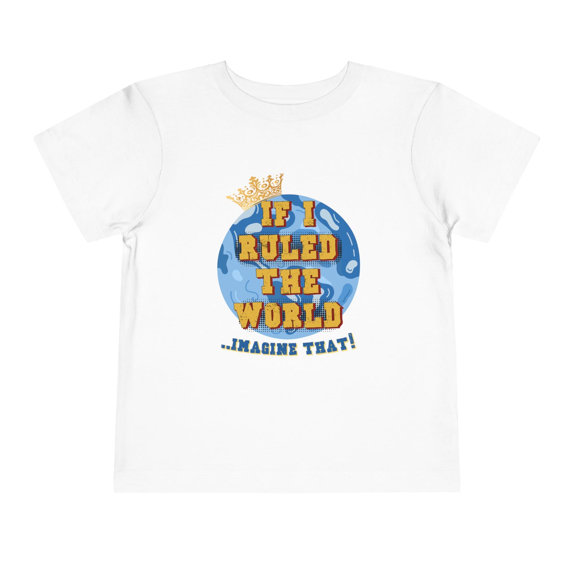 White t-shirt with a colorful graphic and text on a white background