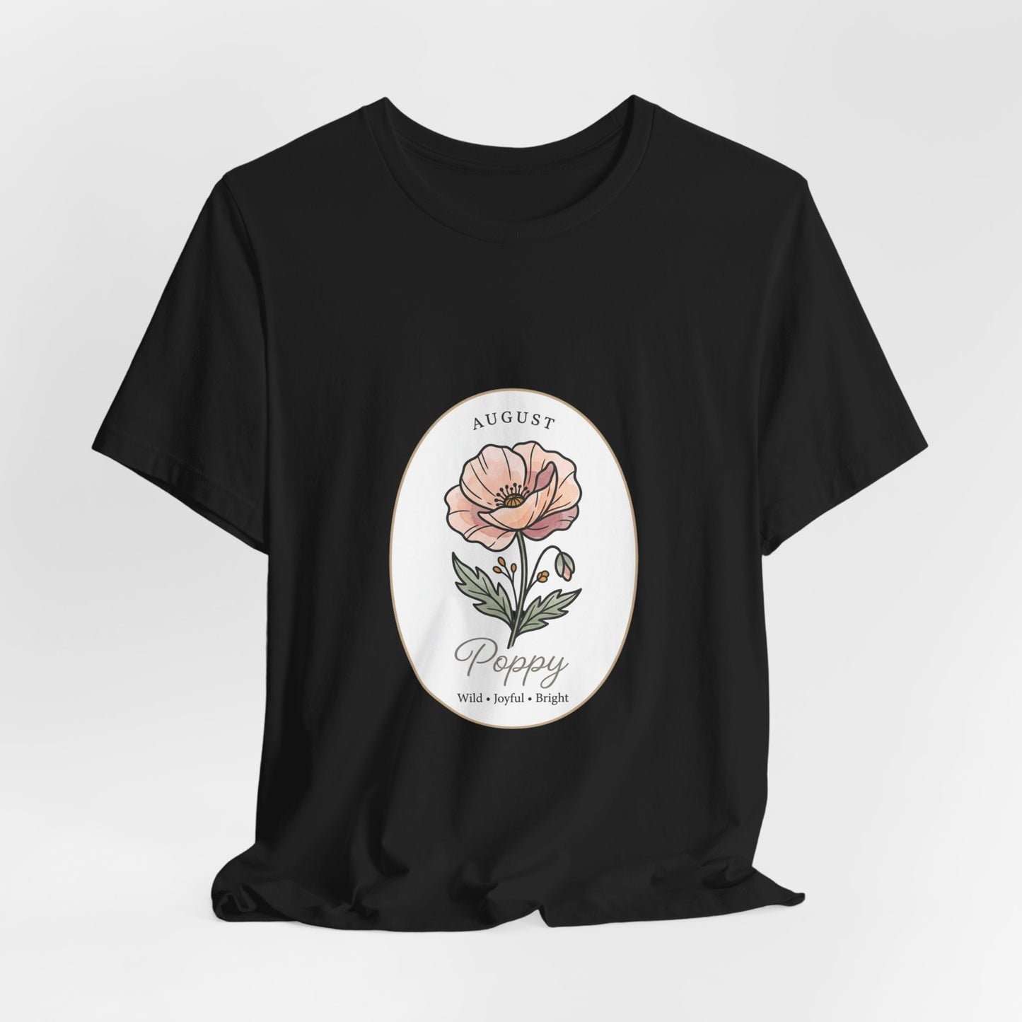 August Poppy Birth Month Flower Tee | Botanical Watercolor, Personalized
