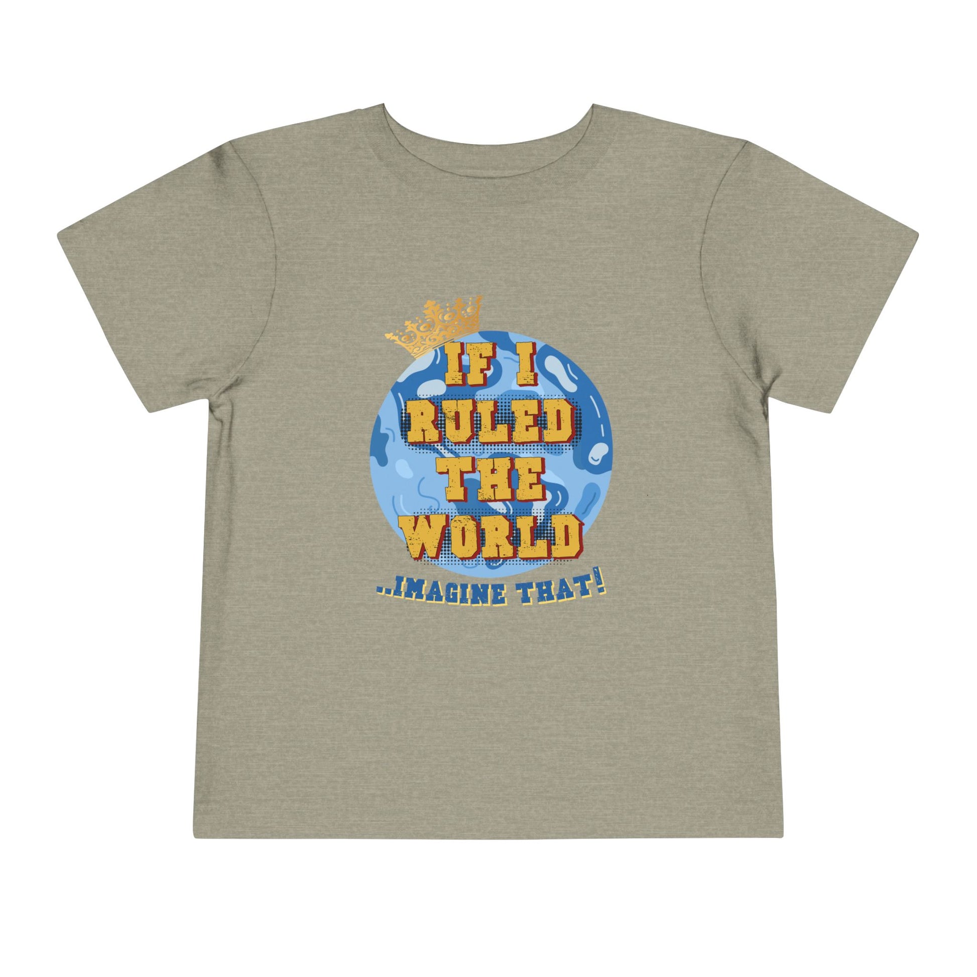 Children's t-shirt with 'If I Ruled The World Imagine That!' design on a beige background