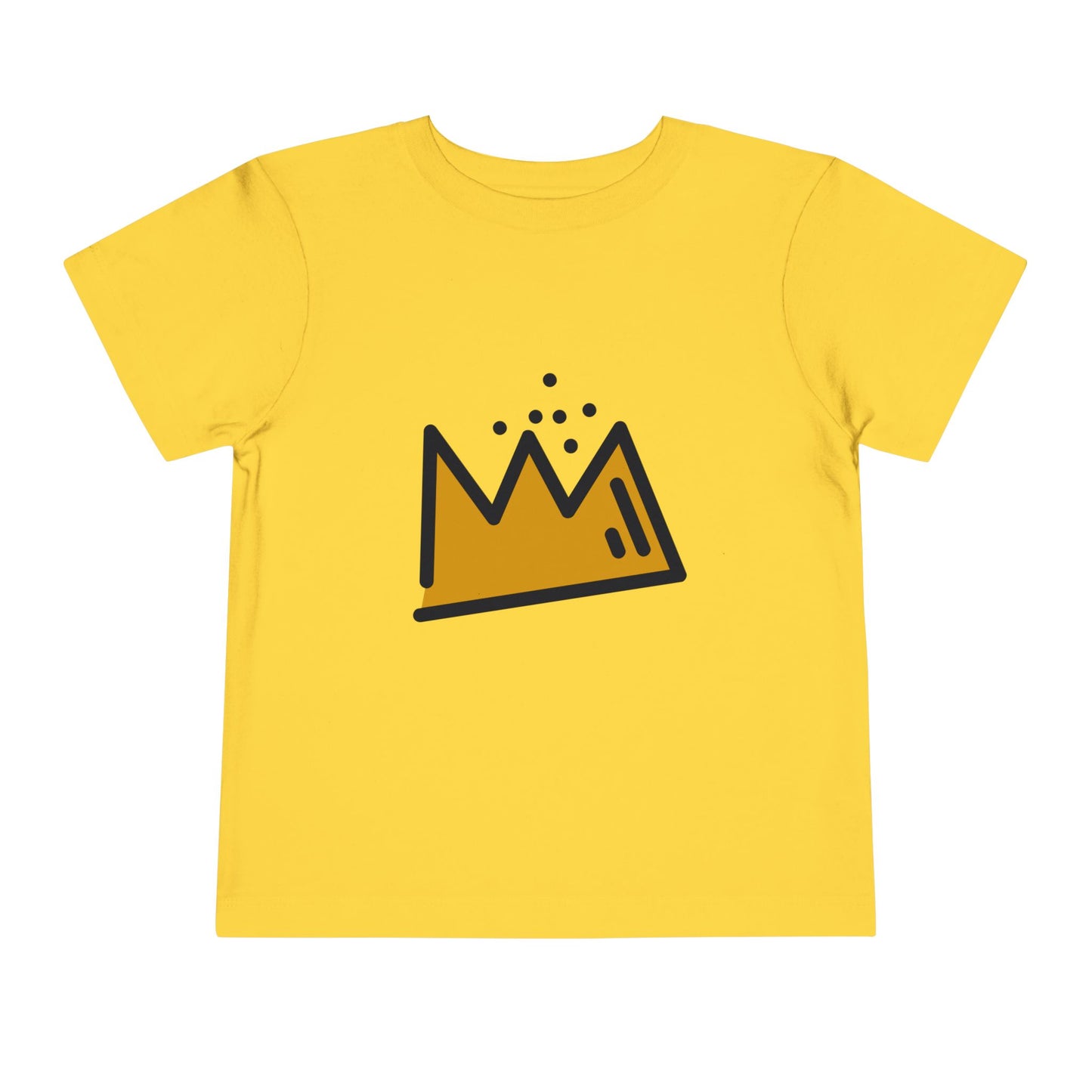 Yellow t-shirt with a black crown logo on a white background
