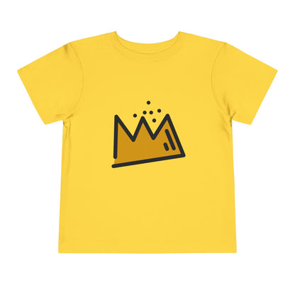 Yellow t-shirt with a black crown logo on a white background