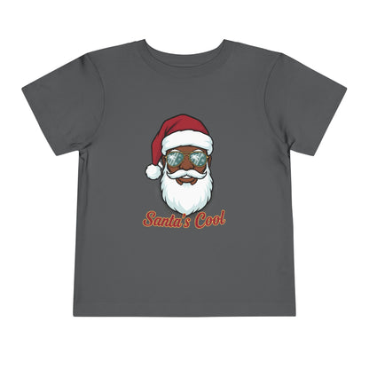 Gray t-shirt with a graphic of a Santa Claus face wearing sunglasses and the text 'Santa's Cool' on a white background.