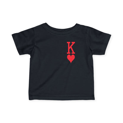 Black t-shirt with a red heart and letter 'K' design on a white background