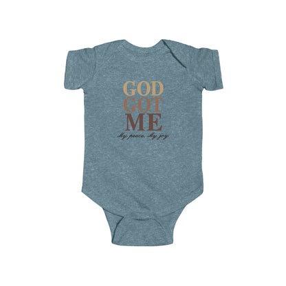 Gray baby onesie with text and heart design on a white background