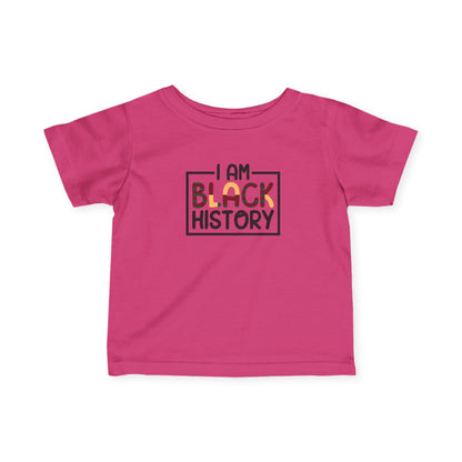 Pink t-shirt with 'I AM BLACK HISTORY' text on a white background