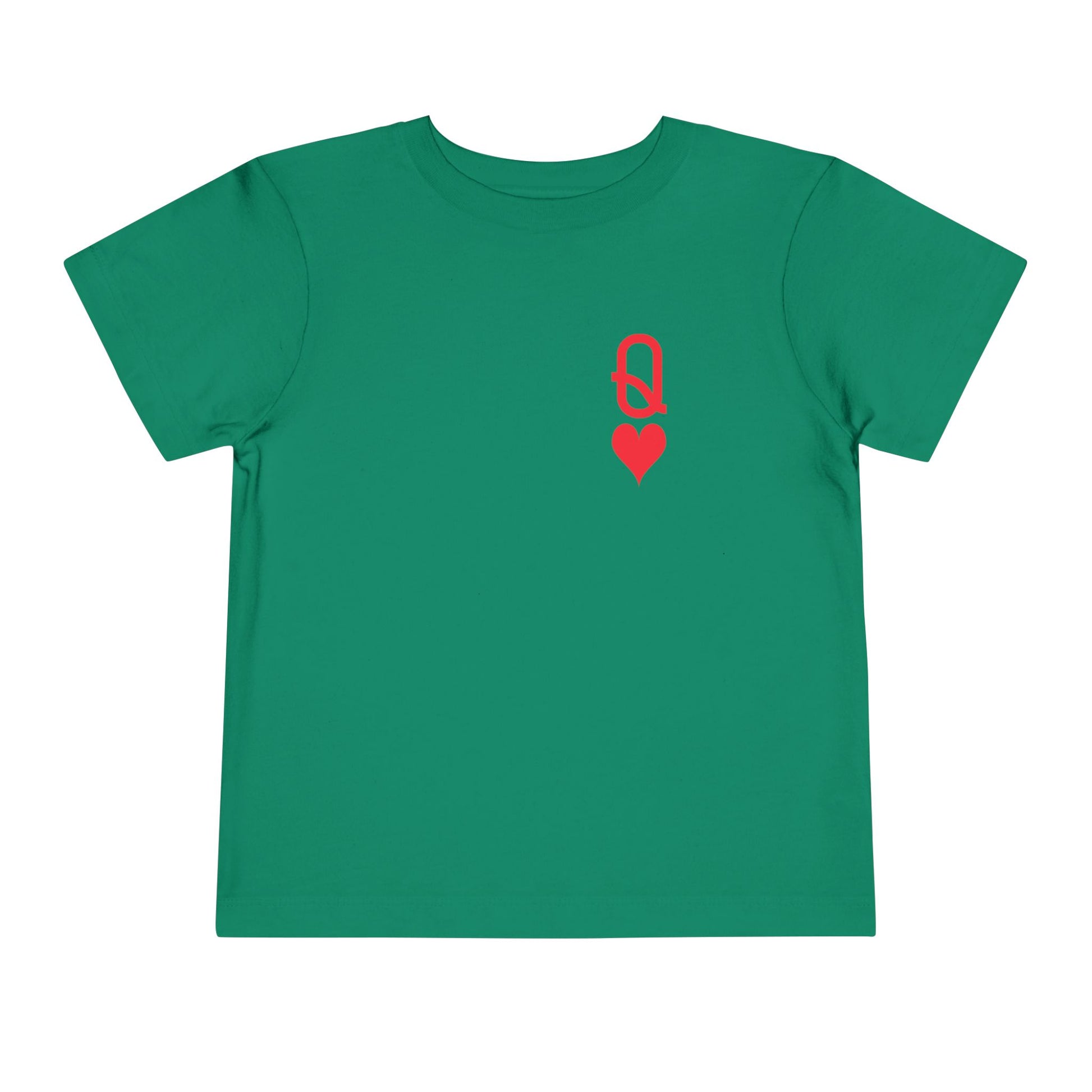 Green t-shirt with a red heart and key symbol on a white background