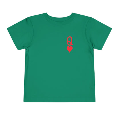 Green t-shirt with a red heart and key symbol on a white background