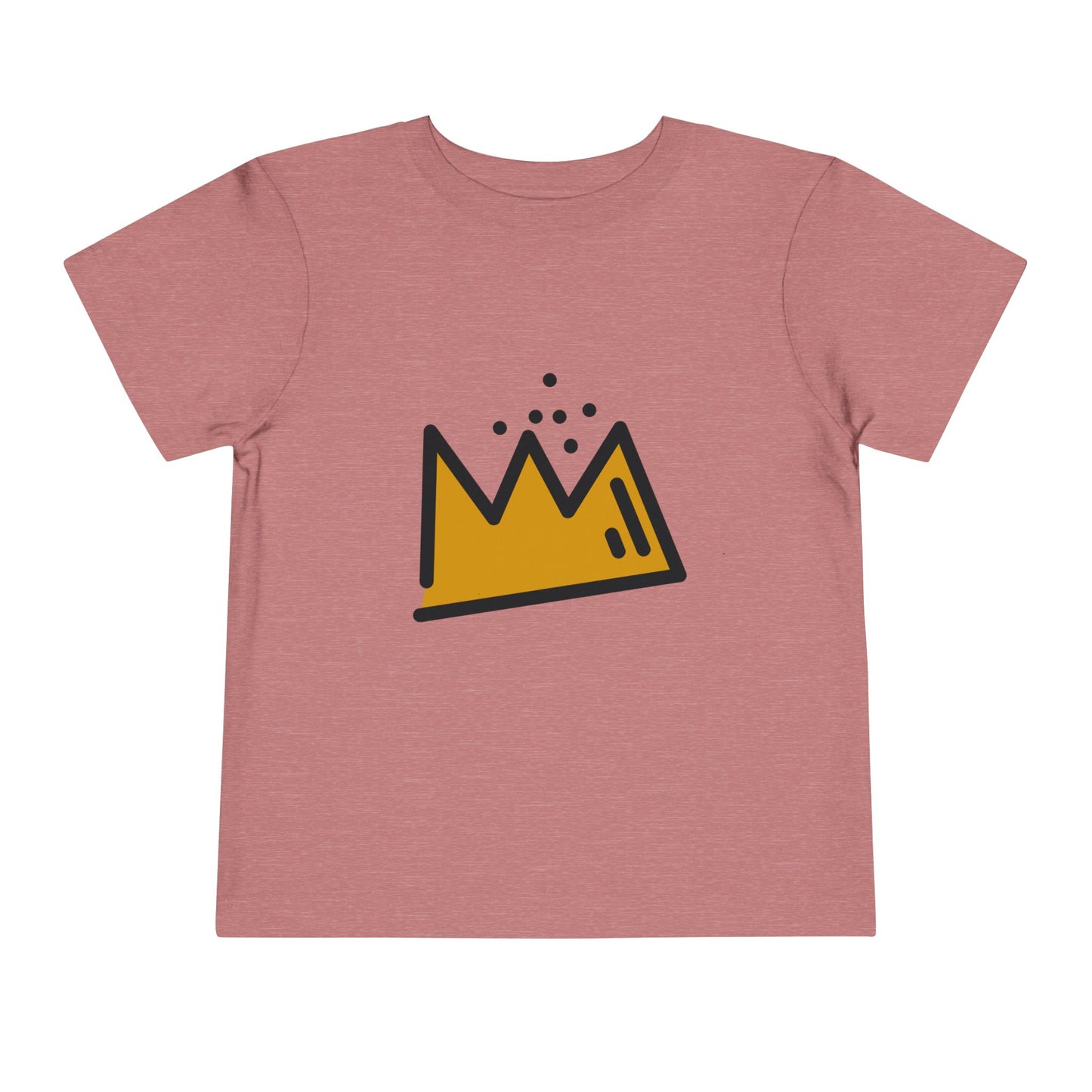 Pink t-shirt with a yellow crown graphic on a white background