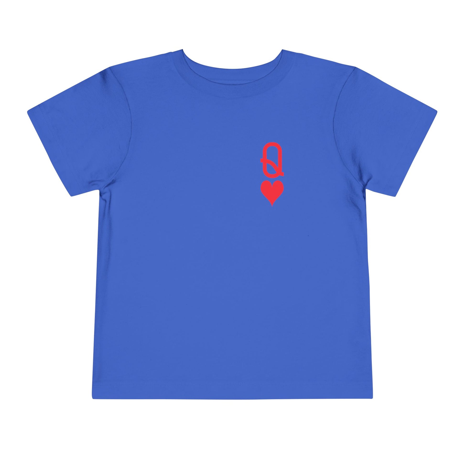Blue t-shirt with a red heart and key symbol on a white background