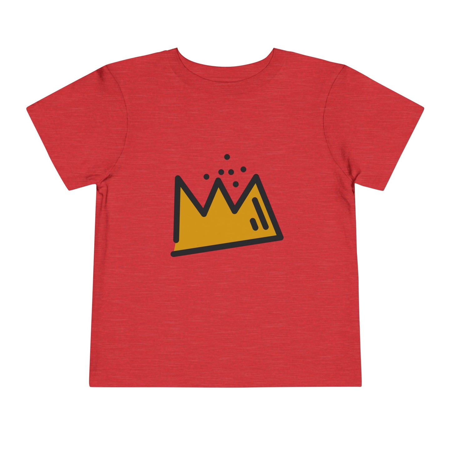 Red t-shirt with a yellow crown graphic on a white background