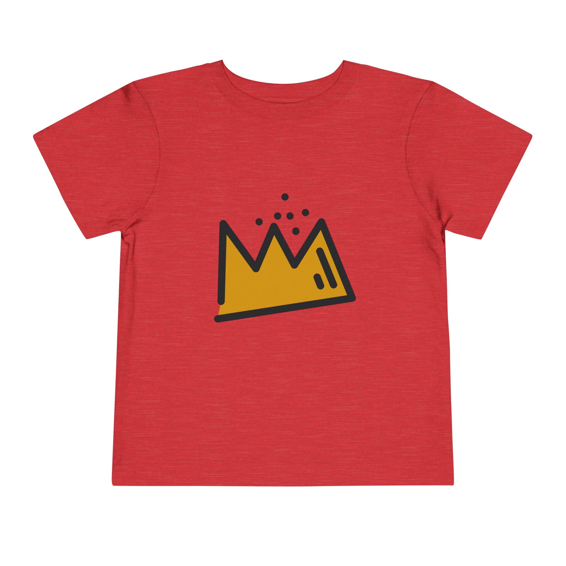 Red t-shirt with a yellow crown graphic on a white background