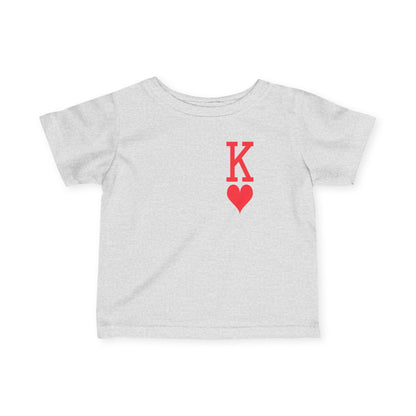 Gray t-shirt with a red heart and 'K' design on a white background