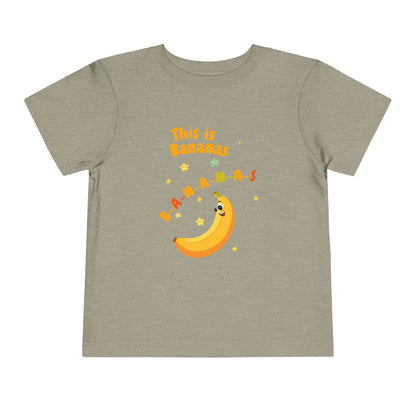 Children's t-shirt with a banana graphic and text on a white background